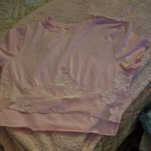 Pink Floral Lace Crop Top
